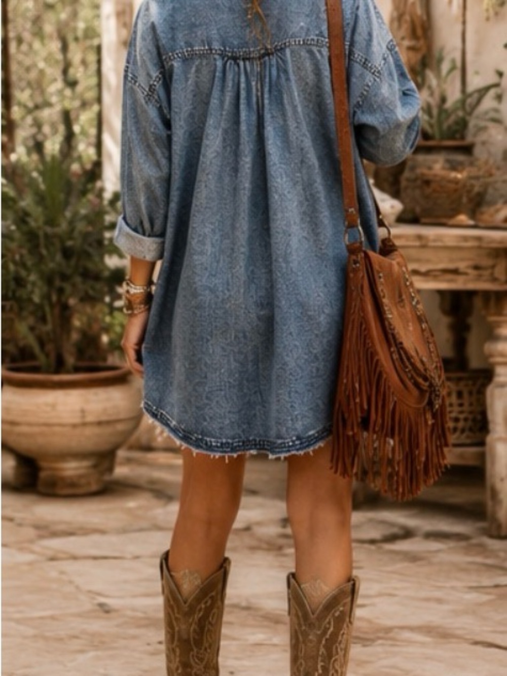 We The Free Freya Denim Button Front Tunic Dress Oversized Raw Hem Boho - Picture 2 of 2